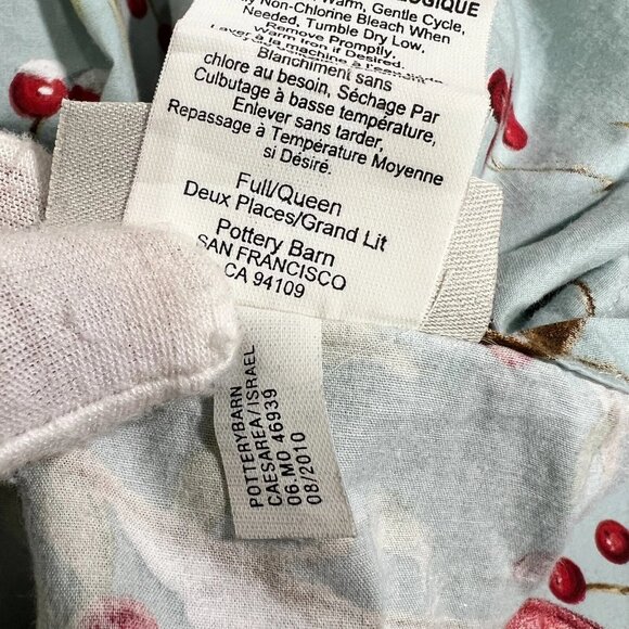 Pottery Barn Cardinal Bird Blue Red Full Queen Duvet cover Cotton Winter Berry - Picture 7 of 7